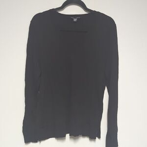 Katherine Barclay Elegant Black Long Sleeve V neck Sweater